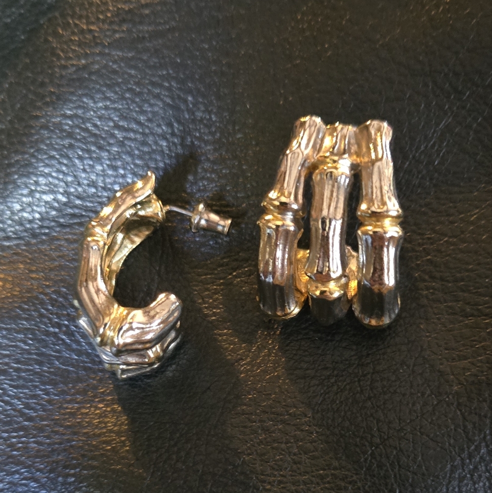 Bamboo Vintage silver & gold earrings - Picture 2 of 6